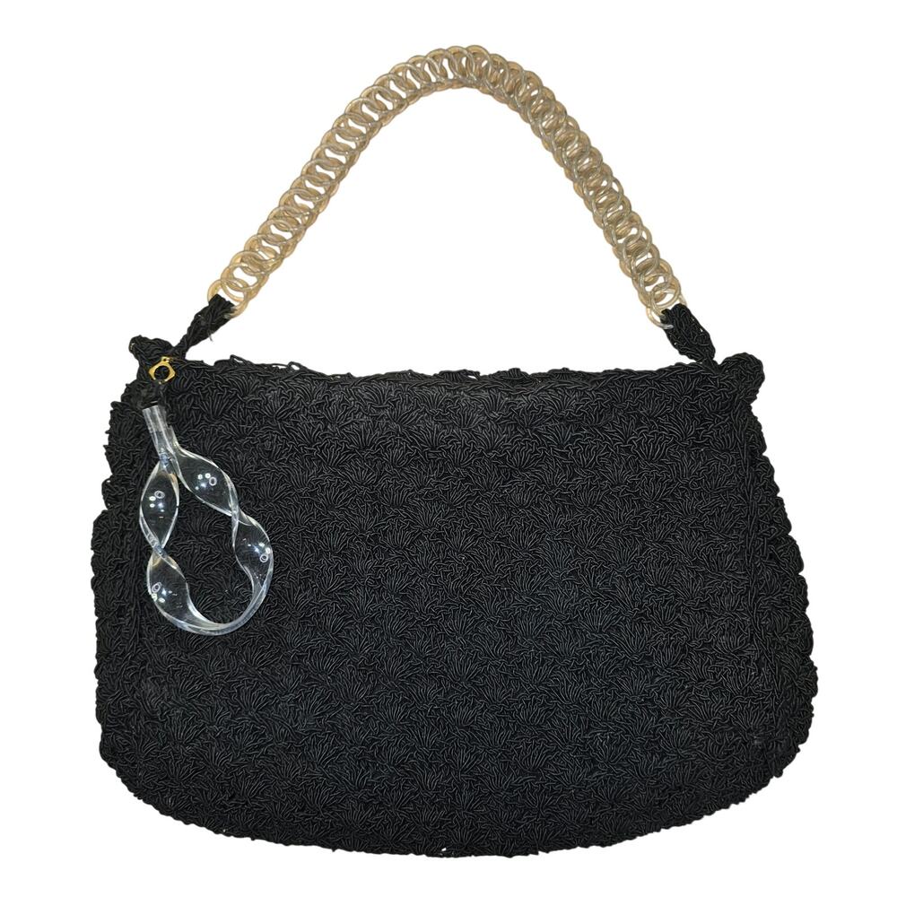 Vintage Black Purse 70s Retro Woven